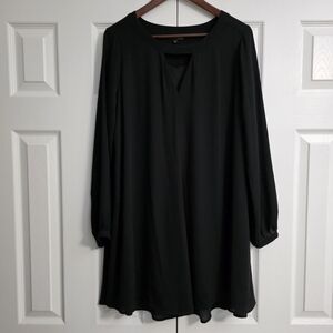 Express Key Hole Long Sleeve Midi Dress, Black, Size Medium